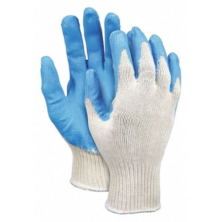 Coated Gloves, Latex, Textured, Palm, Not Rated Abrasion Level, Blue/White, L 12 PK