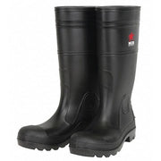 PVC Plain Toed Boots, Plain Toe, PVC, 14 in Height, Pull On Closure, Cleated Sole, Black, 6