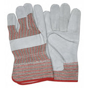 Leather Palm Gloves, Starched Safety Cuff Cuff, Wing Thumb, Gray (Palm), Red/Gray Stripe (Fabric)