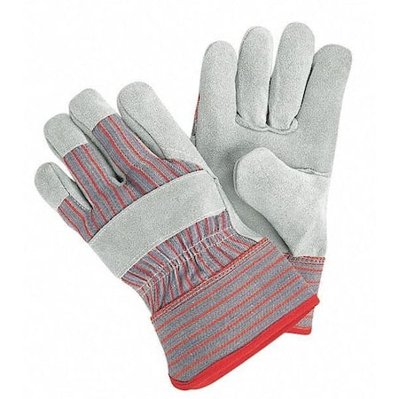 Leather Palm Gloves, Rubberized Safety Cuff Cuff, Wing Thumb, Gray (Palm), Red/Gray Stripe (Fabric)
