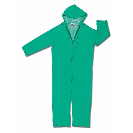 Dominator 0.35mm PVC/Poly Coverall,4XL, PVC/Polyester, 33" Inseam, 66" Waist, Green, 4Xl