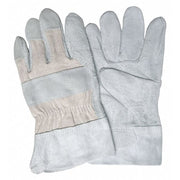 Leather Palm Gloves, Leather Safety Cuff Cuff, Wing Thumb, Gray/Green (Palm), White (Back), L