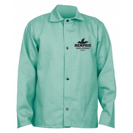 Welding Jacket, Excel FR, 9 oz, 75 in Length, Snaps Closure, Green, L