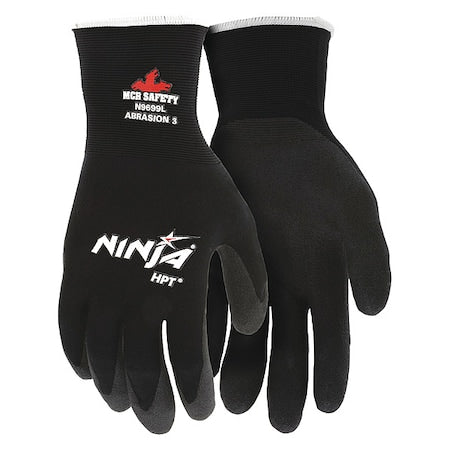 Coated Gloves, HPT, Flat, Palm, 3 Abrasion Level, Black, L (9) 12 PK