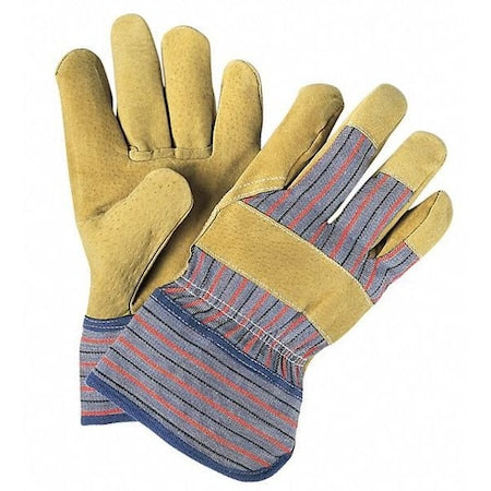 Leather Palm Gloves, Rubberized Safety Cuff Cuff, Wing Thumb, L, 12 PK