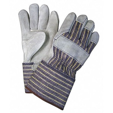 Leather Palm Gloves, Cowhide, Gauntlet Cuff, Wing Thumb, Full Finger, Gray, L, 12 PK