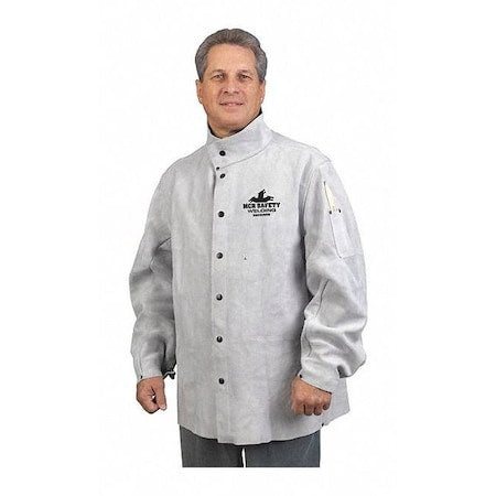 Welding Jacket, Cowhide, Cowhide, 78 in Length, Gray, XL