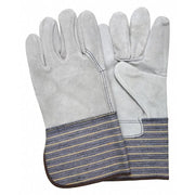 Leather Gloves, Cowhide, Gauntlet Cuff, Wing Thumb, Full Finger, Gray, L, 12 PK