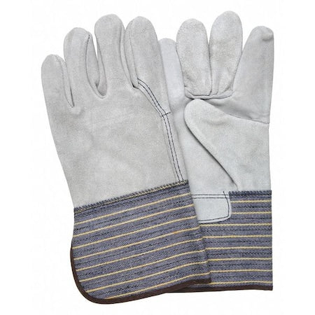 Leather Gloves, Cowhide, Gauntlet Cuff, Wing Thumb, Full Finger, Gray, L, 12 PK