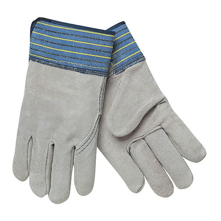 Leather Gloves, Cowhide, Safety Cuff, Wing Thumb, Full Finger, Gray, L, 12 PK