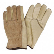Leather Drivers Gloves, Slip-On, Keystone Thumb, Gunn Cut, Beige (Palm), Brown/Gray (Back), S 12 PK
