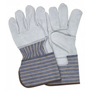 Leather Gloves, Cowhide, Gauntlet Cuff, Wing Thumb, Full Finger, Gray, L, 12 PK
