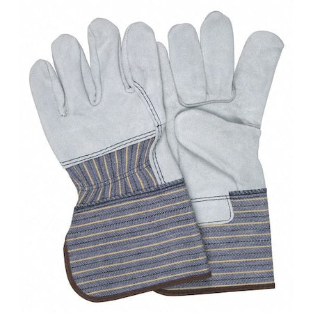 Leather Gloves, Cowhide, Gauntlet Cuff, Wing Thumb, Full Finger, Gray, L, 12 PK
