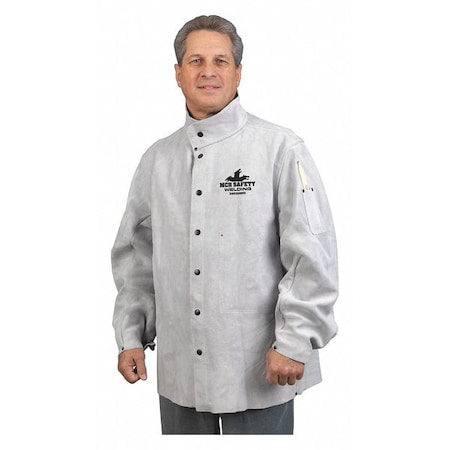 Welding Jacket, Cowhide, Cowhide, 79 in Length, Gray, 2XL