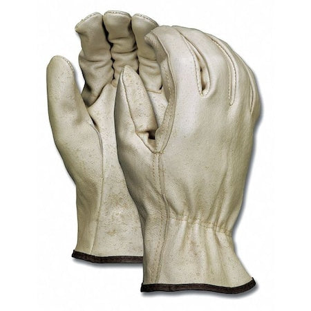 Leather Drivers Gloves, Slip-On, Straight Thumb, Gunn Cut, Beige, L 12 PK