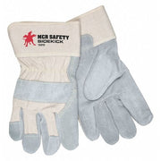 Leather Cut-Resistant Gloves, Cowhide, Safety Cuff, Wing Thumb, Full Finger, Gray, S, 12 PK