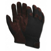 Mechanics Gloves, Cowhide, Spandex(R), Hook-and-Loop Cuff, Full Finger, Black/Brown, S, 12 PK
