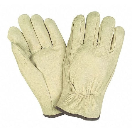 Leather Drivers Gloves, Pigskin, Shirred Slip-On, Straight Thumb, Gunn - Full Back Cut, Beige, L