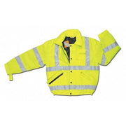 Hi-Vis Bomber Jacket, Polyurethane/Polyester, Class 3 Type R, Fluorescent Lime, L