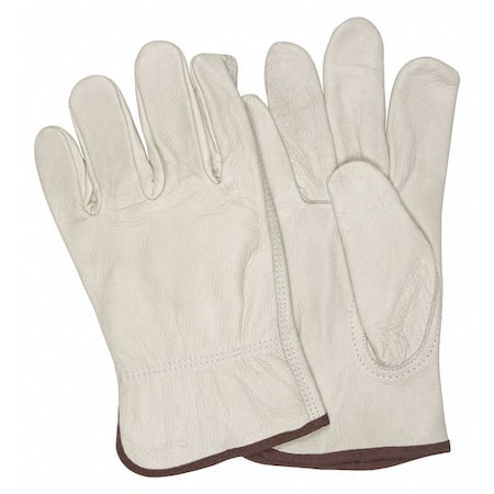 Leather Drivers Gloves, Grain Cowhide, Gunn Cut, Keystone Thumb, Beige, S, PK12