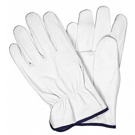 Leather Drivers Gloves, Goatskin, Shirred Slip-On, Straight Thumb, Gunn Cut, White, M 12 PK