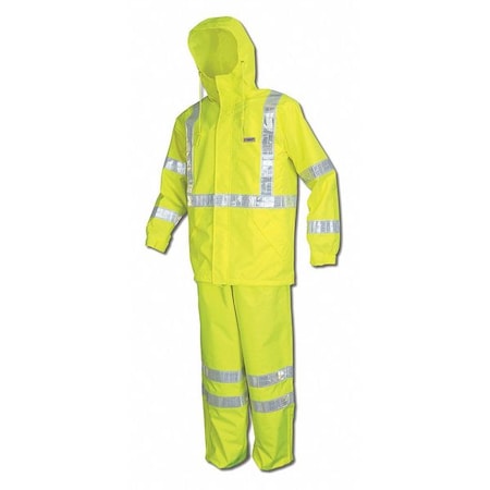 Hi-Vis Rain Jacket, Polyurethane/Polyester, Class 3 Type R, Fluorescent Lime, 4XL