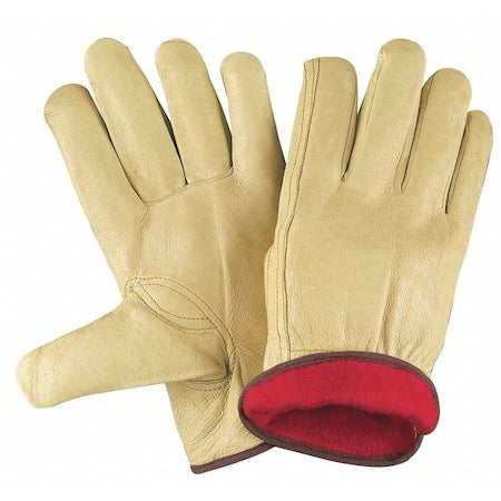 Leather Drivers Gloves, Pigskin, Shirred Slip-On, Keystone Thumb, Gunn Cut, Beige / Beige, S 12 PK