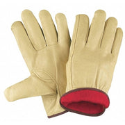 Leather Drivers Gloves, Pigskin, Shirred Slip-On, Keystone Thumb, Gunn Cut, Beige / Beige, L 12 PK