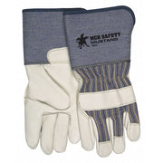 Leather Cut-Resistant Gloves, Cowhide, Gauntlet Cuff, Wing Thumb, Full Finger, Beige, L, 12 PK
