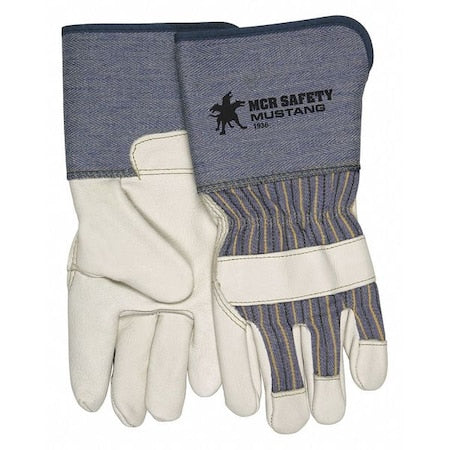 Leather Cut-Resistant Gloves, Cowhide, Gauntlet Cuff, Wing Thumb, Beige, M, 12 PK