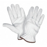 Leather Drivers Gloves, Goatskin, Shirred Slip-On, Keystone Thumb, Gunn- Full Back Cut, White, L
