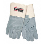 Leather Gloves, Cowhide, Gauntlet Cuff, Wing Thumb, Full Finger, Gray, XL, 12 PK