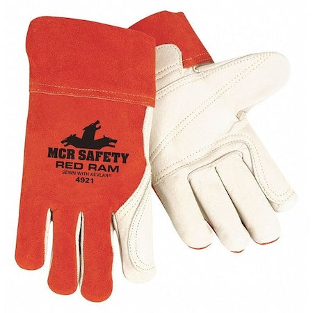 Red Ram Welding Gloves, Straight Cuff, Wing Thumb, Premium Cowhide, L, 12 PK