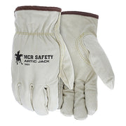 Leather Gloves, Grain Pigskin Leather Palm, Shirred Slip-On Cuff, Beige / Beige, 12 PK