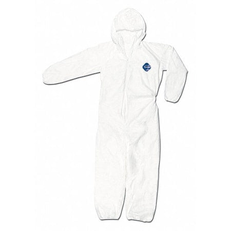 Disposable Coverallss, Hooded, 2XL, Tyvek(R), Elastic Wrist, Elastic Ankle, White, 25 PK