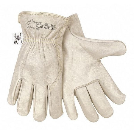 Leather Drivers Gloves, Cowhide, Slip-On, Wing Thumb, Gunn - Full Back Cut, Beige, L 12 PK