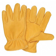 Leather Drivers Gloves, Deerskin, Shirred Slip-On, Keystone Thumb, Gunn Cut, Yellow, L 12 PK