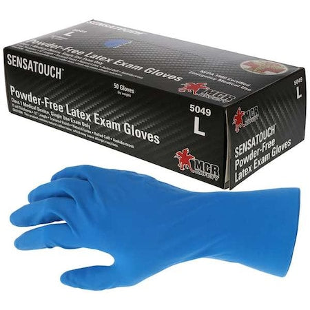 SensaTouch 5049, Disposable Gloves, 11 mil Palm, Latex, Powder-Free, L, 50 PK, Blue
