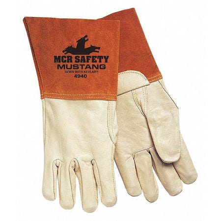 Mustang Welding Gloves, Gauntlet Cuff, Straight Thumb, Premium Cowhide, M, 12 PK