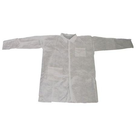 Condor Disposable Lab Coat, Polypropylene, Snaps Closure, White, M, 25 PK