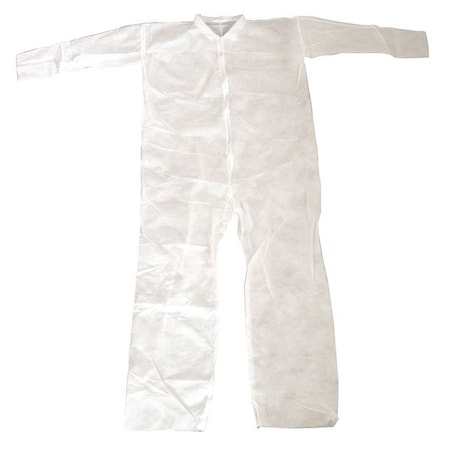 Disposable Coverallss, Hooded, 2XL, Polypropylene, Open Wrist, Open Ankle, Serged Seam, White