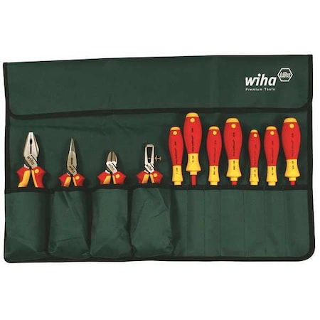 11 pc Insulated Tool Set, Roll-up Pouch, 7 Screwdrivers, 3 Pliers, SAE