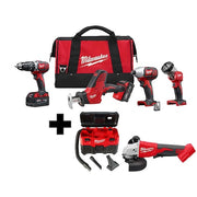 M18 2-Gallon Wet/Dry Vacuum + M18 Brushless 4-1/2" / 5" Cut-Off Grinder  + M18 Cordless 4-Tool Kit