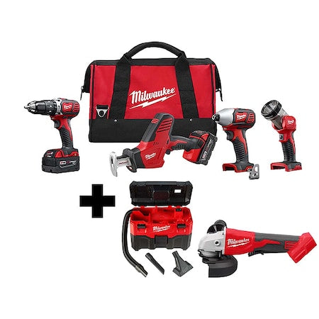 M18 2-Gallon Wet/Dry Vacuum + M18 Brushless 4-1/2" / 5" Cut-Off Grinder  + M18 Cordless 4-Tool Kit
