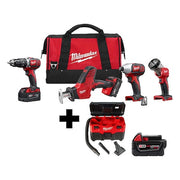 M18 2-Gallon Wet/Dry Vacuum + M18 Cordless LITHIUM-ION 4-Tool Combo Kit + M18 XC5.0 Battery