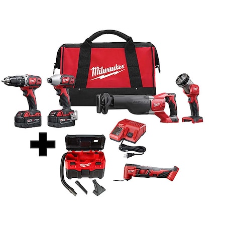 M18 Cordless Multi-Tool + M18 2-Gallon Wet/Dry Vacuum + M18 Cordless LI-ION 4-Tool Combo Kit