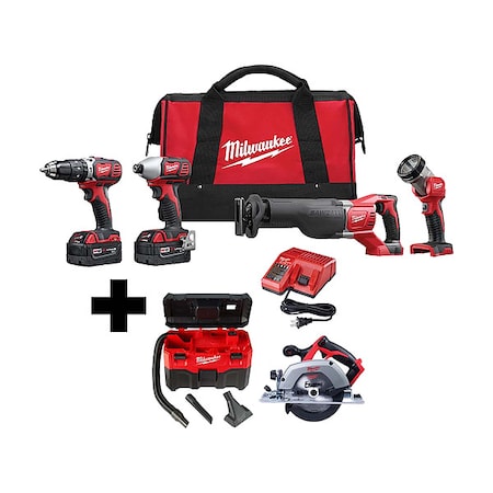 M18 2-Gallon Wet/Dry Vacuum + M18 6-1/2" Circular Saw + M18 Cordless LI-ION 4-Tool Combo Kit