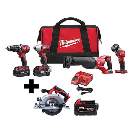 M18 Cordless LI-ION 4-Tool Combo Kit + M18 6-1/2" Circular Saw + M18 XC5.0 Battery
