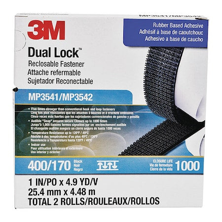 Reclosable Fastener, Acrylic Adhesive, 4.9 yds, 1 in W, Black, 5 PK