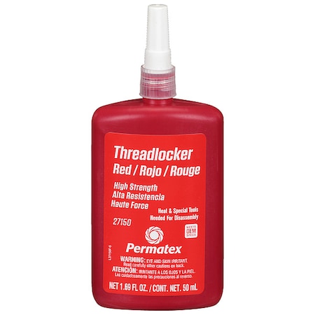Threadlocker, PERMATEX, Red, High Strength, Liquid, 50 mL Bottle